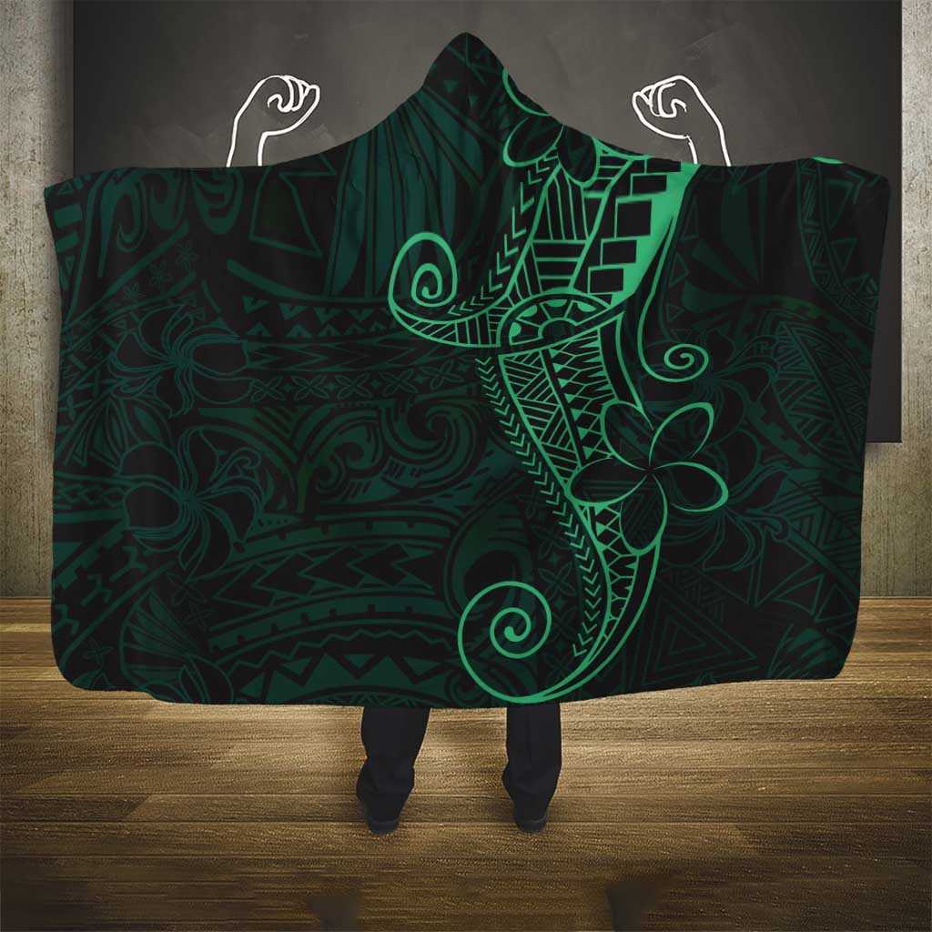 Black Green Polynesian Tribal Hooded Blanket - Polynesian Pride