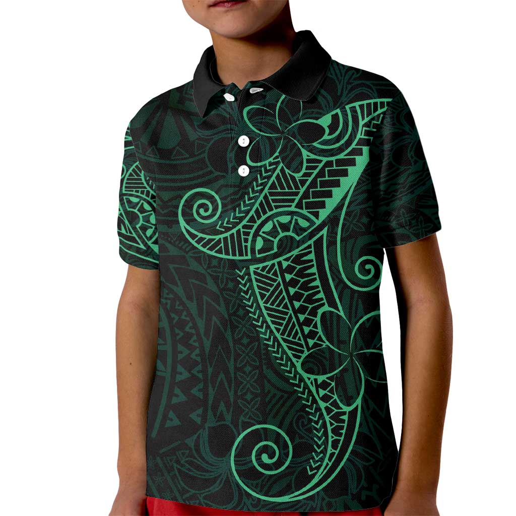 Black Green Polynesian Tribal Kid Polo Shirt - Polynesian Pride