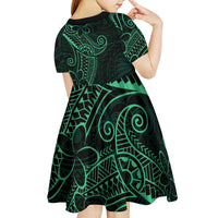 Black Green Polynesian Tribal Kid Short Sleeve Dress - Polynesian Pride