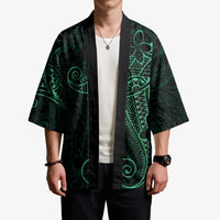 Black Green Polynesian Tribal Kimono - Polynesian Pride