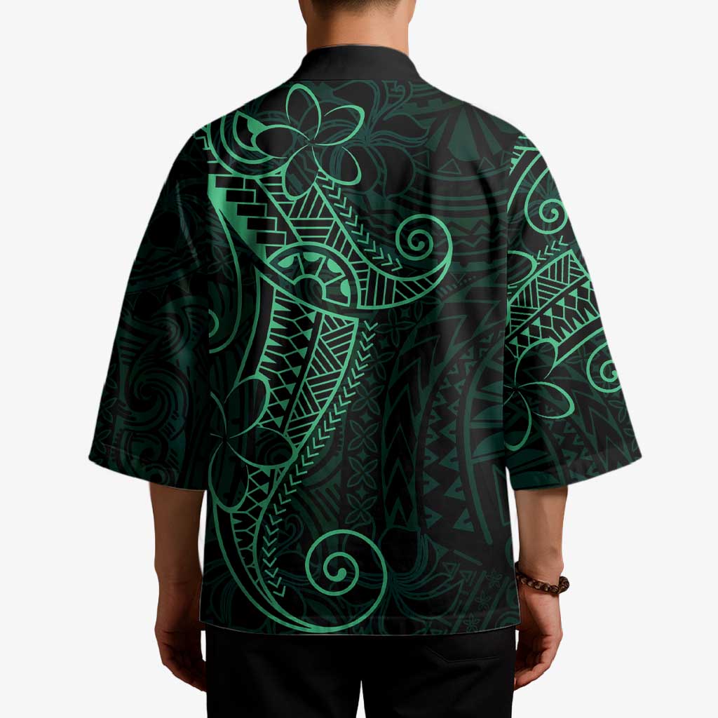 Black Green Polynesian Tribal Kimono - Polynesian Pride
