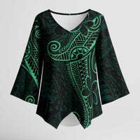 Black Green Polynesian Tribal Kimono Sleeve Blouse - Polynesian Pride
