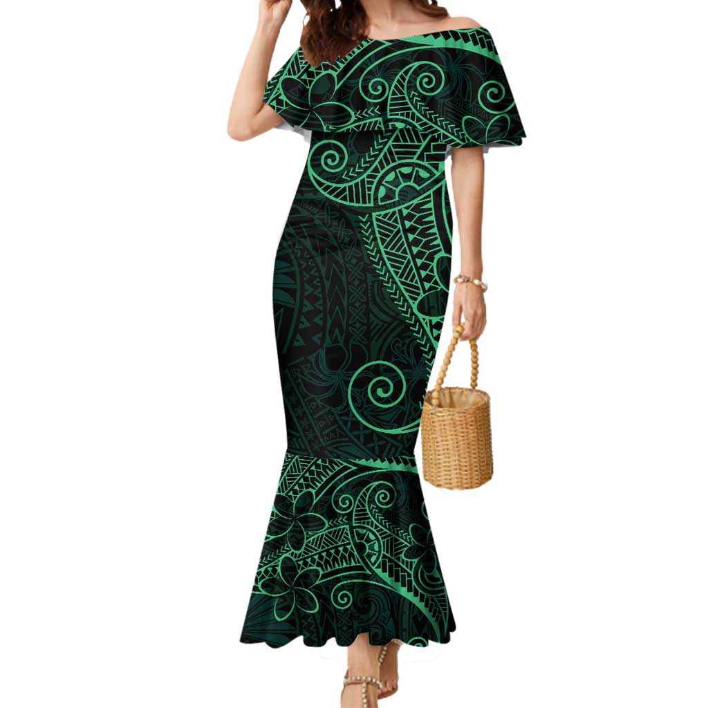 Black Green Polynesian Tribal Mermaid Dress - Polynesian Pride