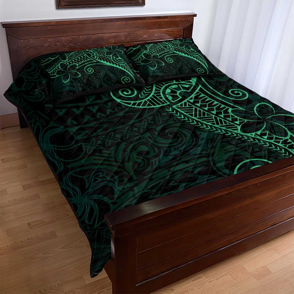 Black Green Polynesian Tribal Quilt Bed Set - Polynesian Pride