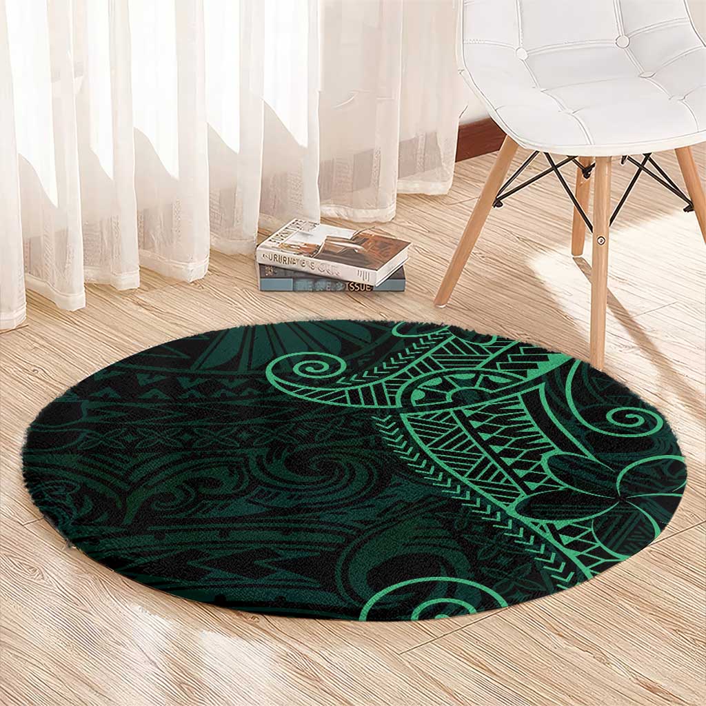 Black Green Polynesian Tribal Round Carpet - Polynesian Pride