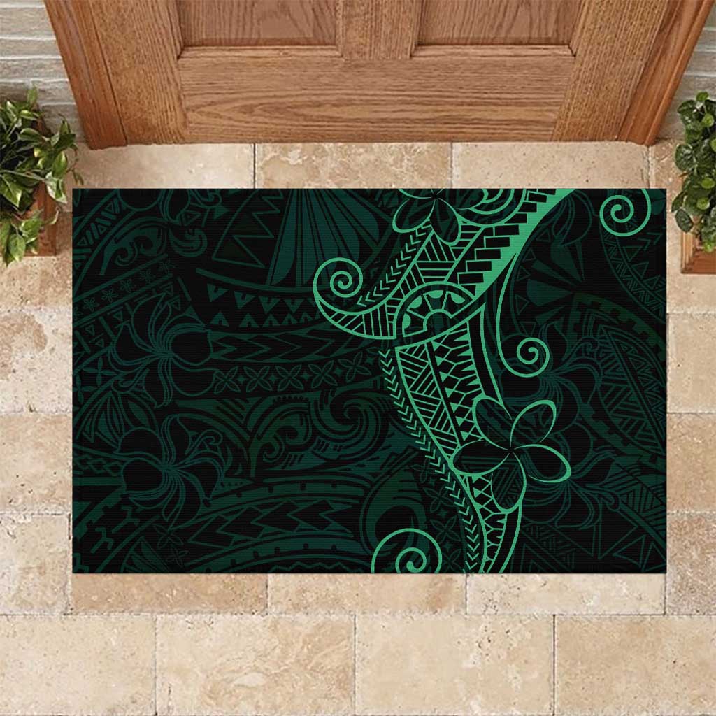 Black Green Polynesian Tribal Rubber Doormat LT9 Green - Polynesian Pride