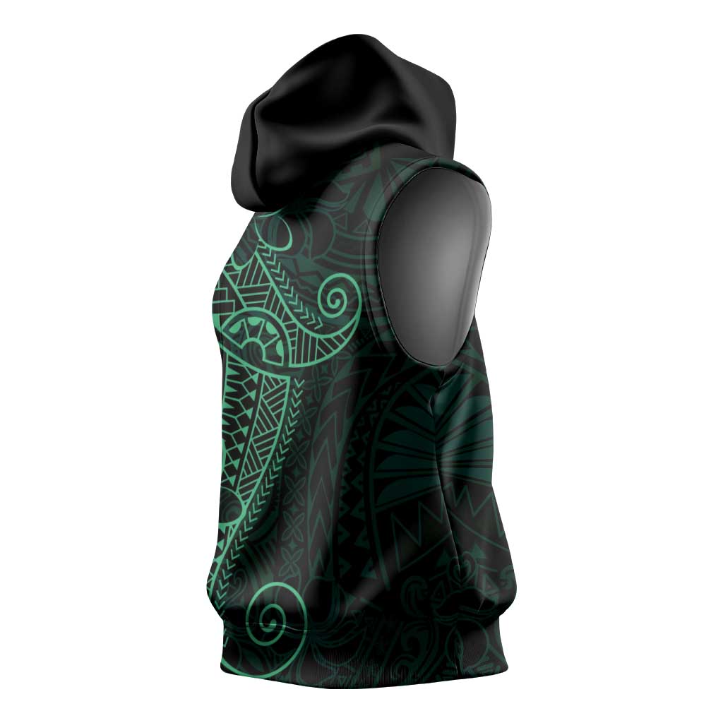 Black Green Polynesian Tribal Sleeveless Hoodie - Polynesian Pride