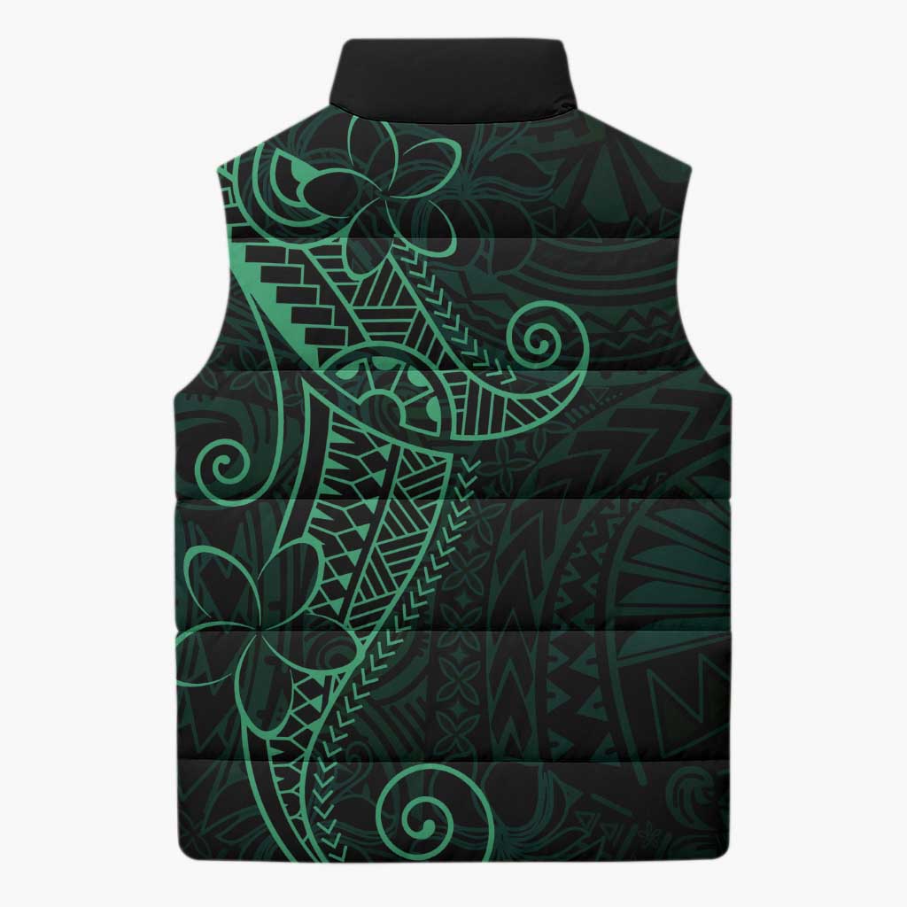 Black Green Polynesian Tribal Sleeveless Puffer Jacket - Polynesian Pride