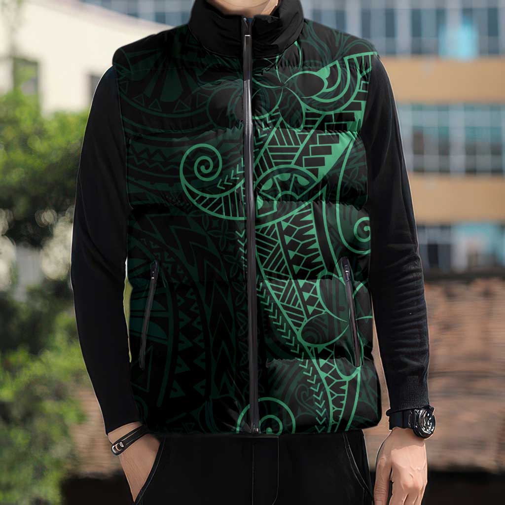 Black Green Polynesian Tribal Sleeveless Puffer Jacket - Polynesian Pride
