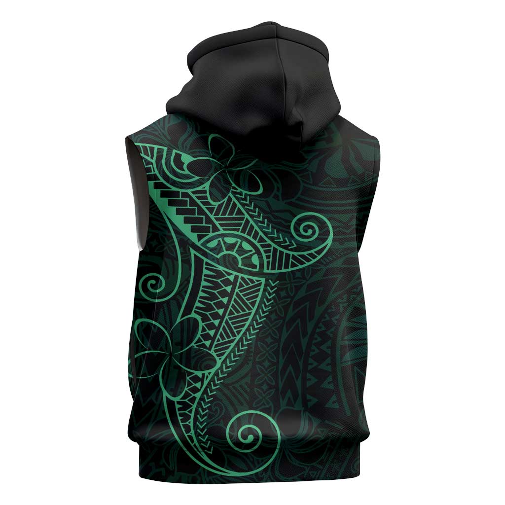 Black Green Polynesian Tribal Sleeveless Zip Hoodie - Polynesian Pride