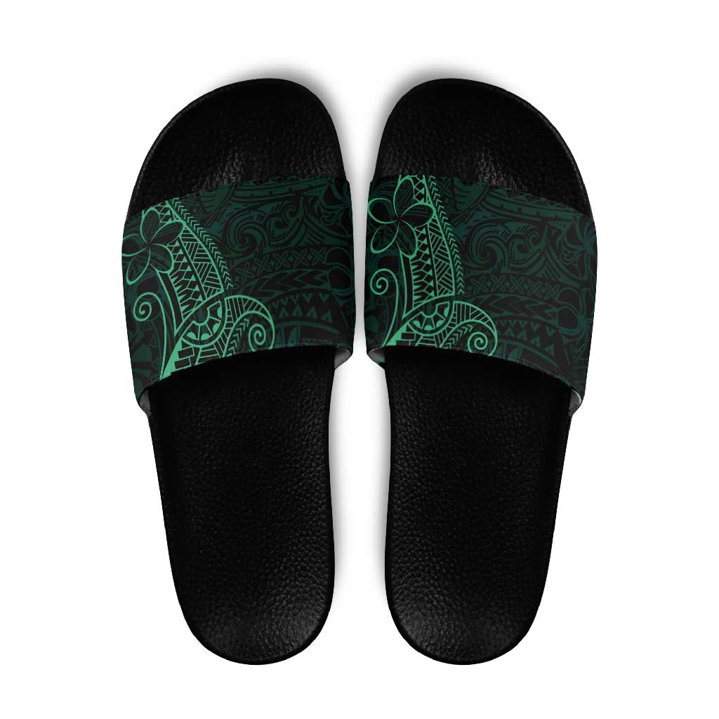 Black Green Polynesian Tribal Slide Sandals - Polynesian Pride