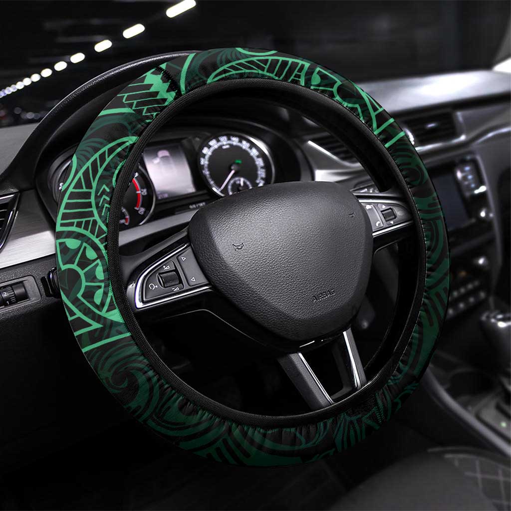 Black Green Polynesian Tribal Steering Wheel Cover - Polynesian Pride