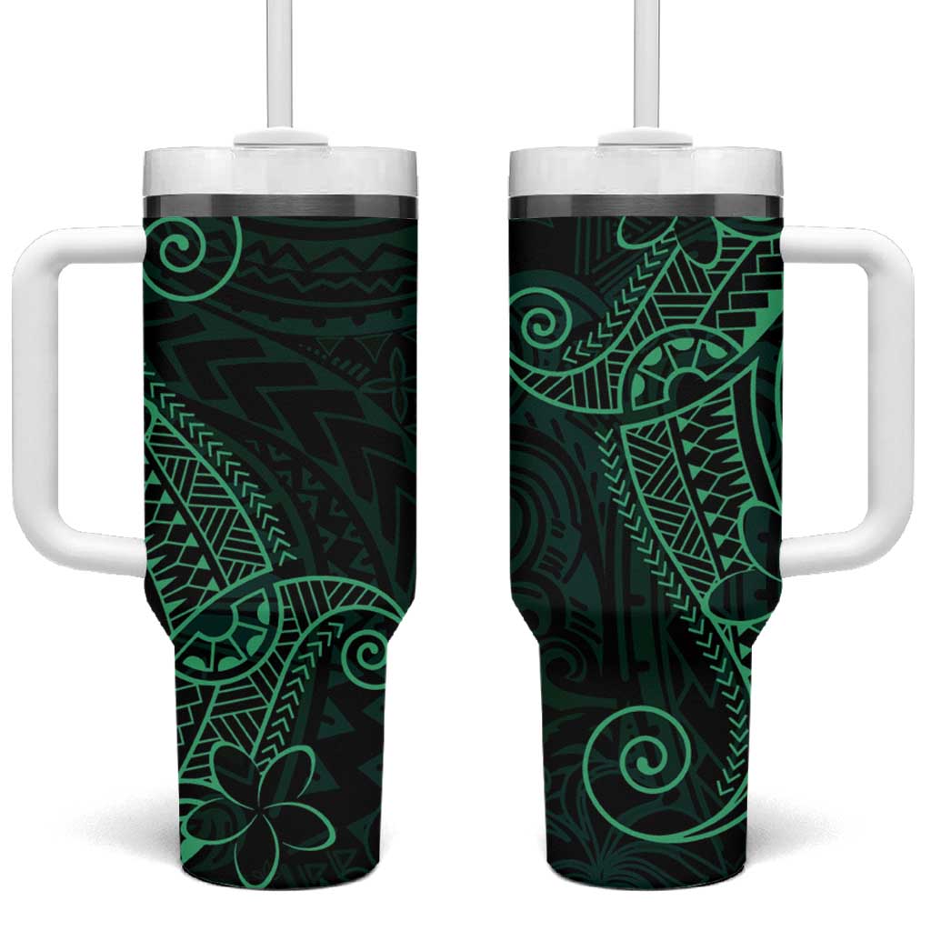 Black Green Polynesian Tribal Tumbler With Handle - Polynesian Pride