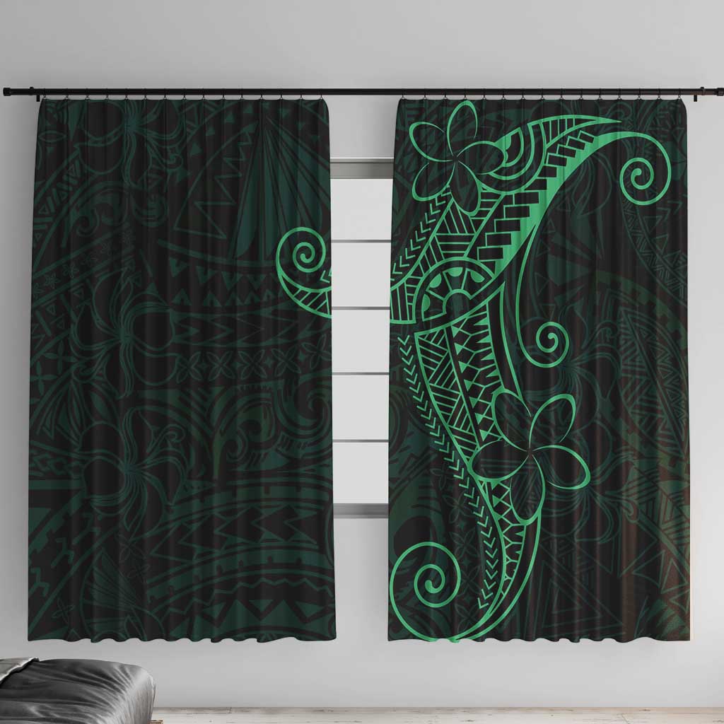 Black Green Polynesian Tribal Window Curtain - Polynesian Pride