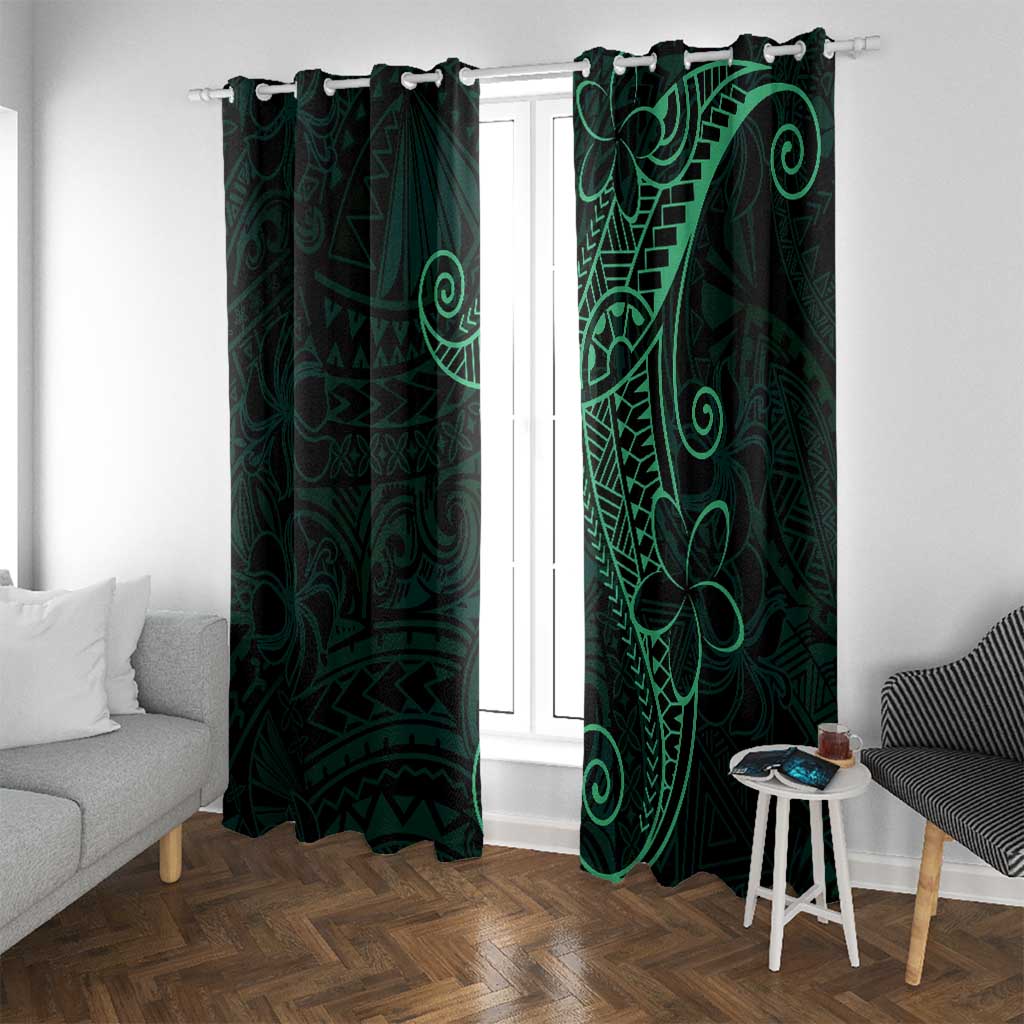 Black Green Polynesian Tribal Window Curtain - Polynesian Pride