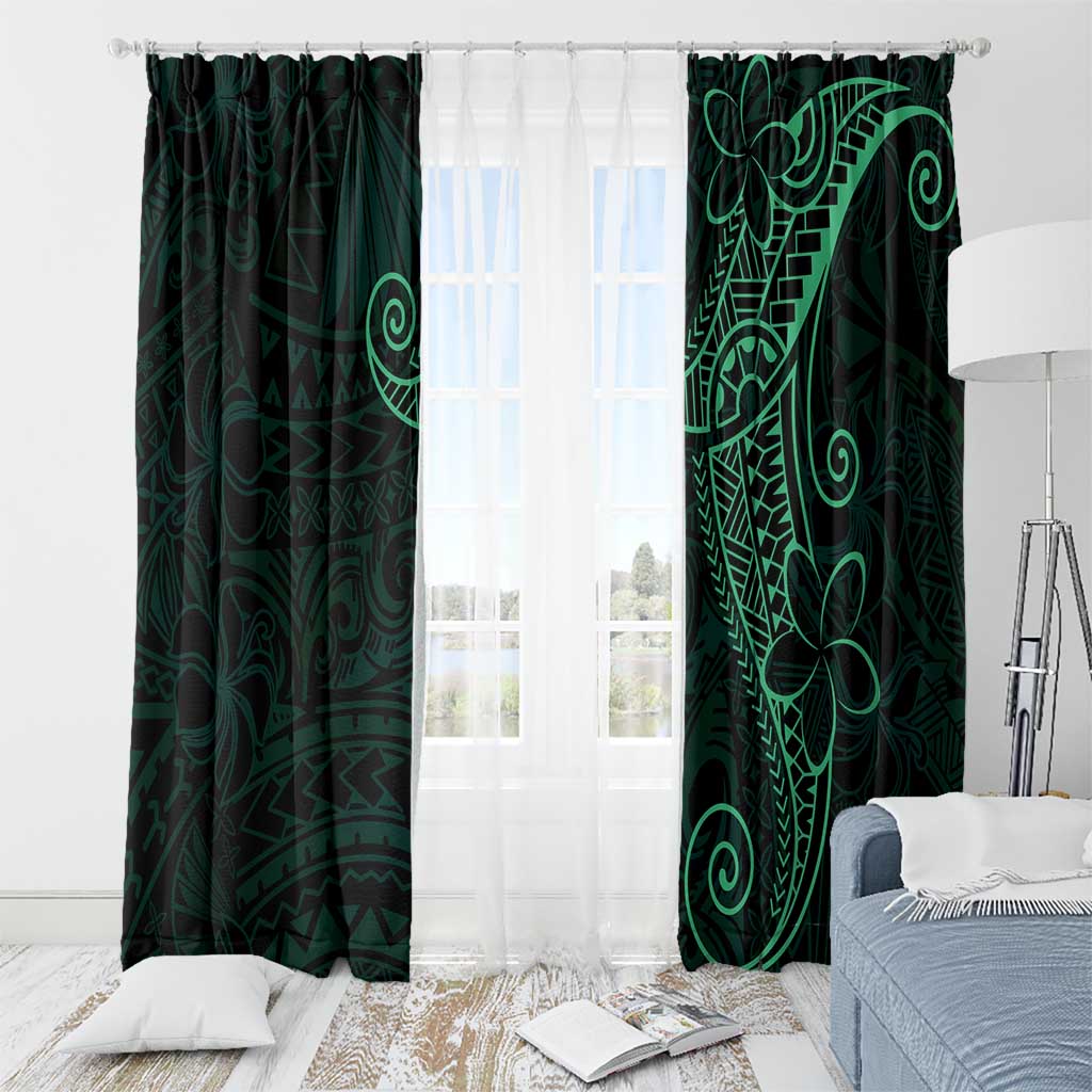Black Green Polynesian Tribal Window Curtain - Polynesian Pride