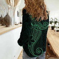 Black Green Polynesian Tribal Women Casual Shirt - Polynesian Pride