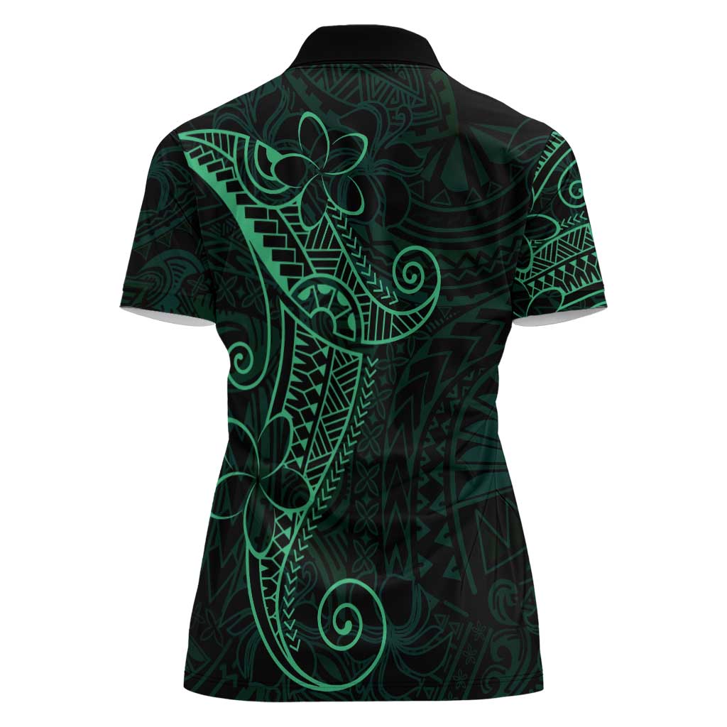 Black Green Polynesian Tribal Women Polo Shirt - Polynesian Pride