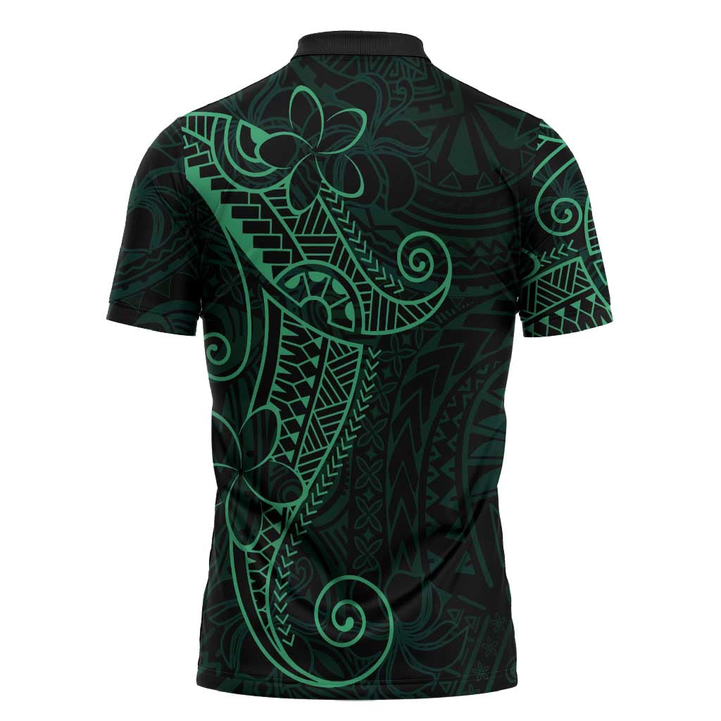 Black Green Polynesian Tribal Zipper Polo Shirt - Polynesian Pride