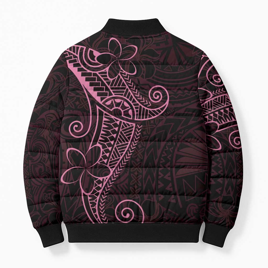 Black Pink Polynesian Tribal Bomber Puffer Jacket - Polynesian Pride