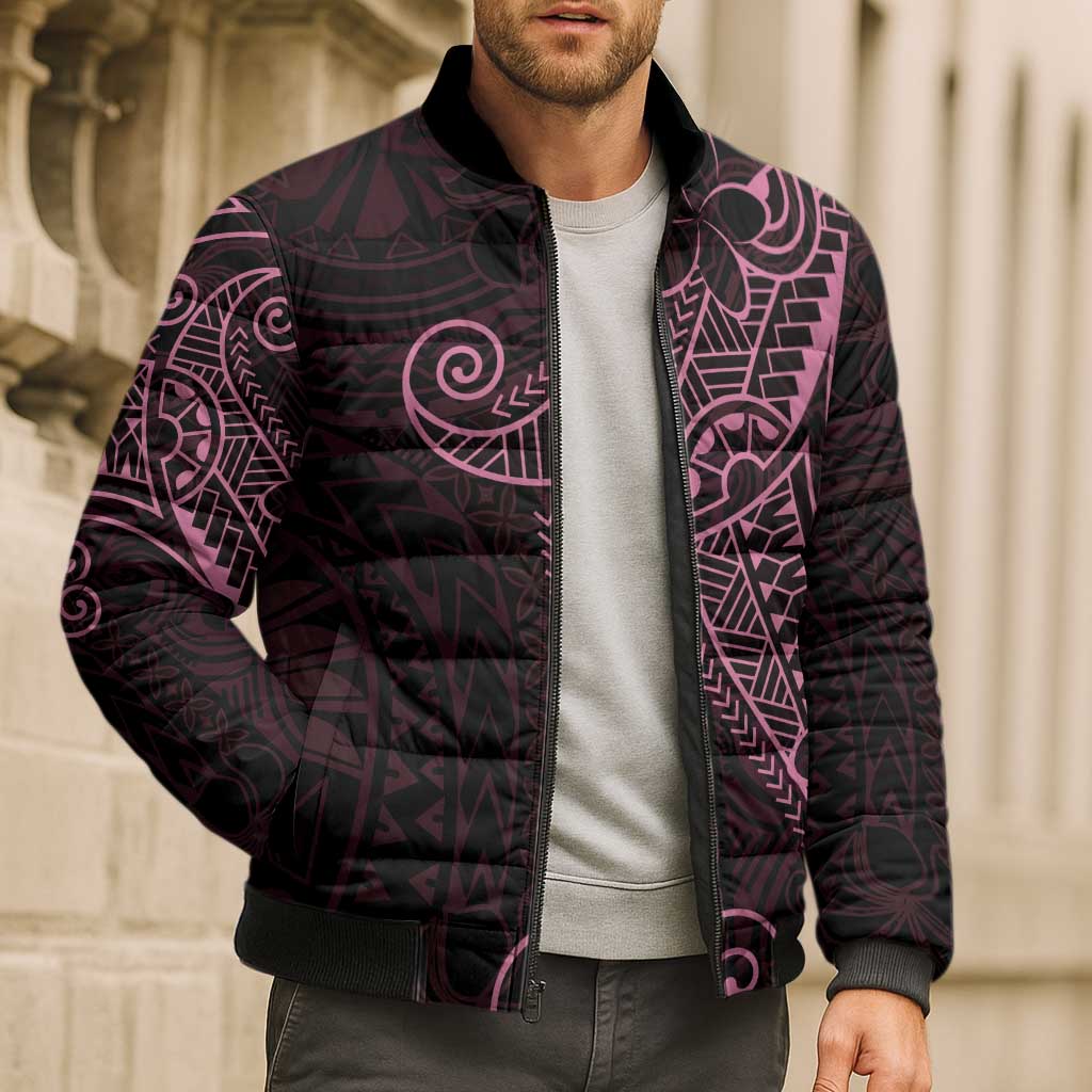 Black Pink Polynesian Tribal Bomber Puffer Jacket - Polynesian Pride
