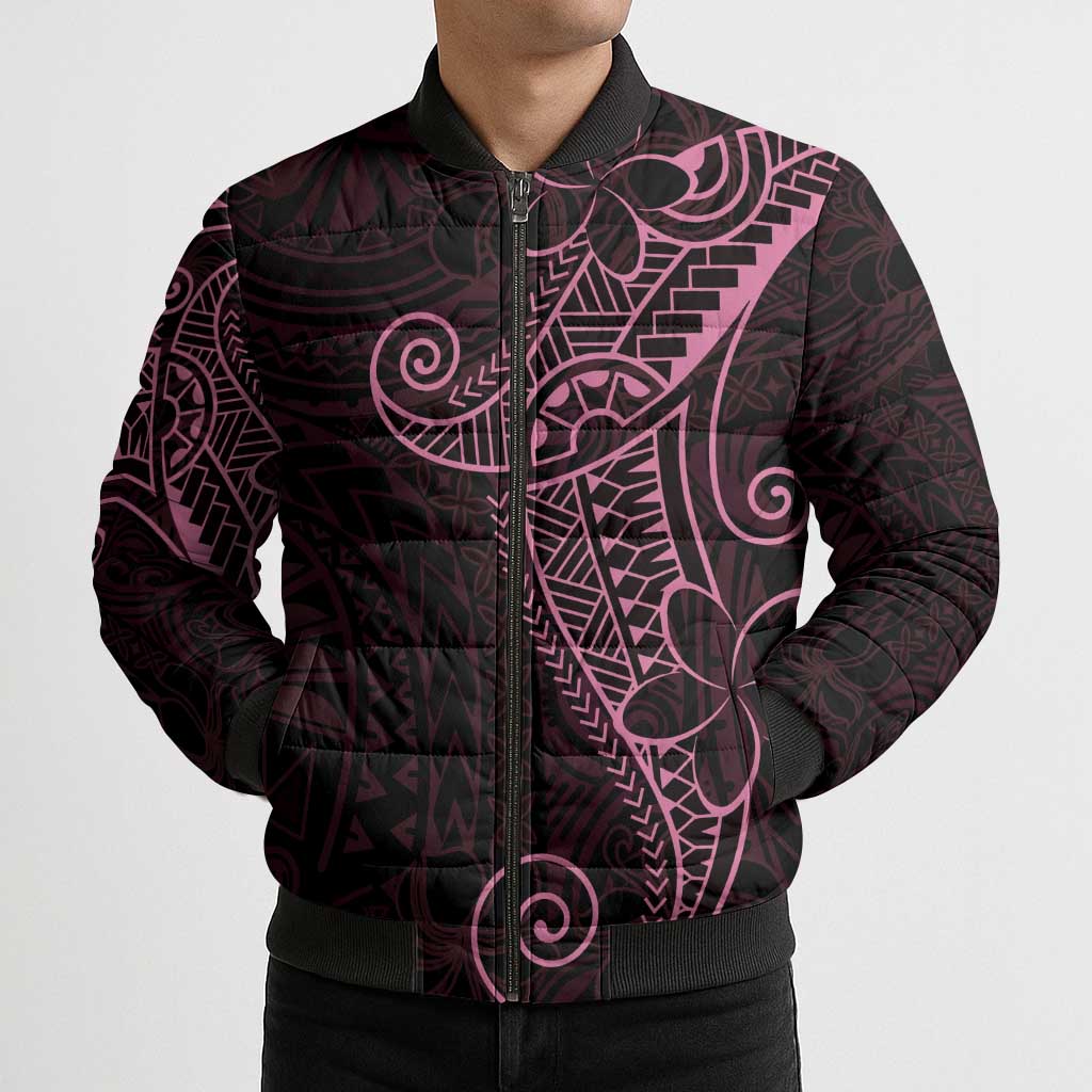 Black Pink Polynesian Tribal Bomber Puffer Jacket - Polynesian Pride