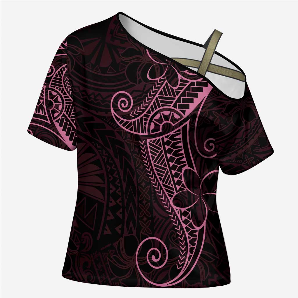 Black Pink Polynesian Tribal Cross Shoulder Shirt - Polynesian Pride