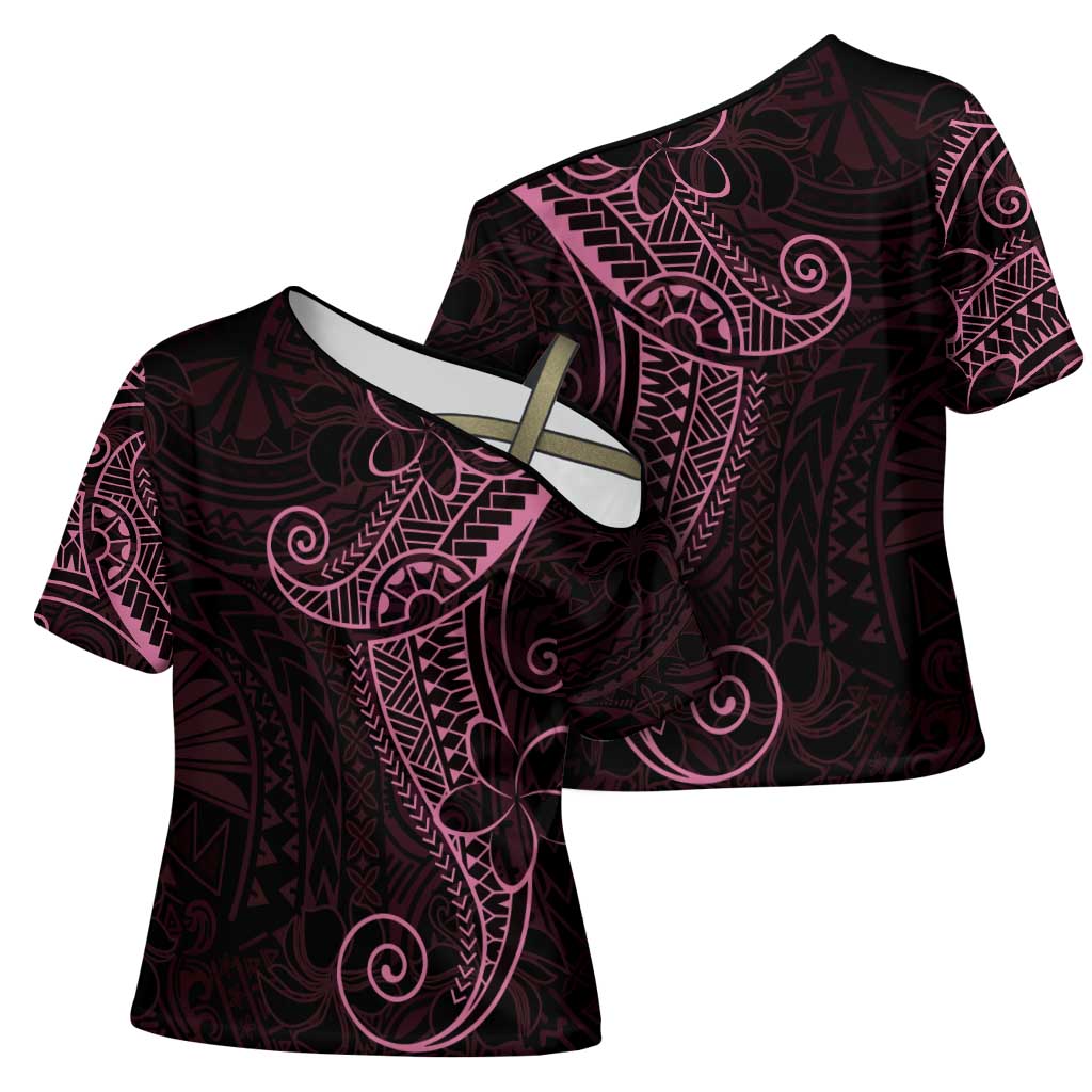 Black Pink Polynesian Tribal Cross Shoulder Shirt - Polynesian Pride