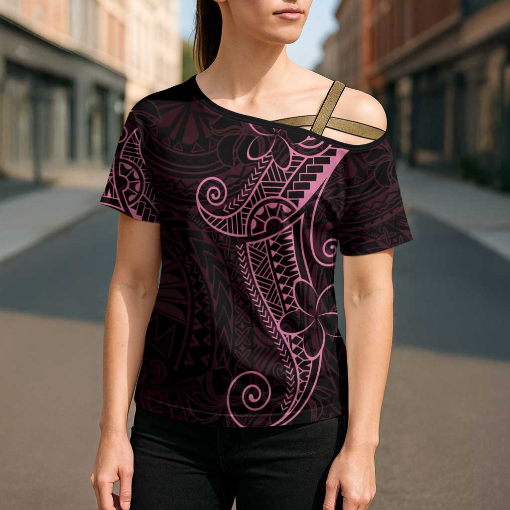 Black Pink Polynesian Tribal Cross Shoulder Shirt - Polynesian Pride