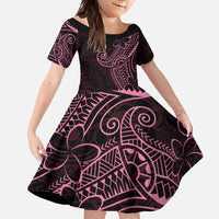 Black Pink Polynesian Tribal Family Matching Long Sleeve Bodycon Dress and Hawaiian Shirt LT9 Daughter's Dress Pink - Polynesian Pride