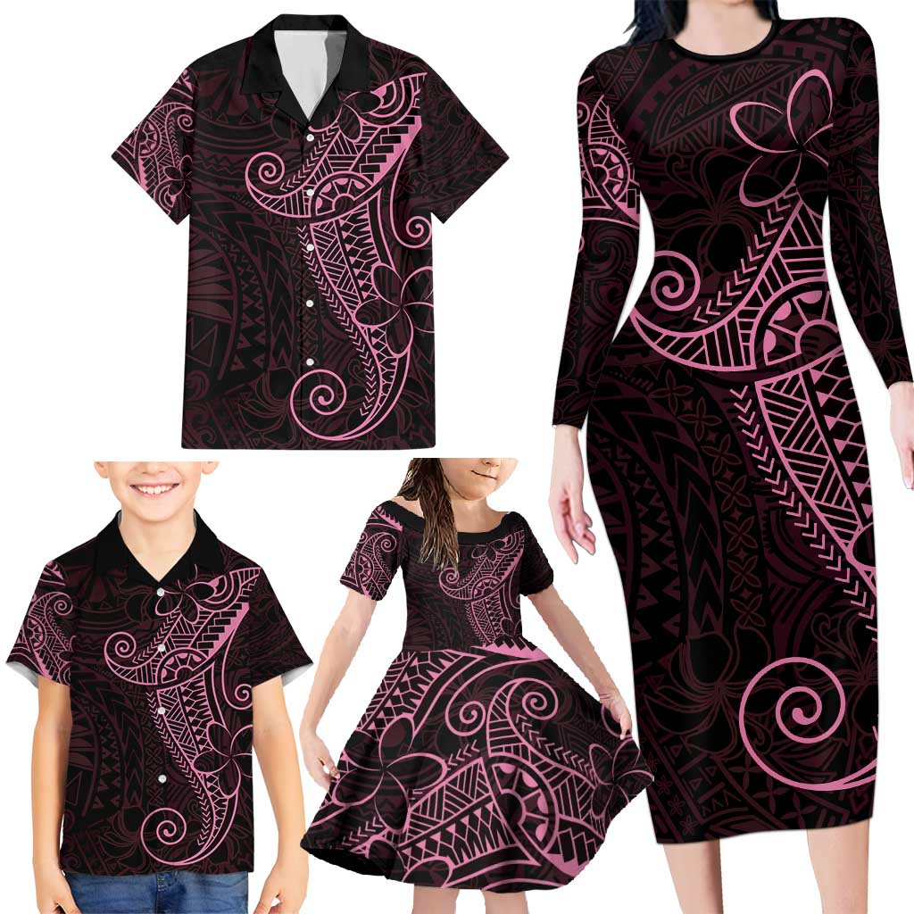 Black Pink Polynesian Tribal Family Matching Long Sleeve Bodycon Dress and Hawaiian Shirt LT9 - Polynesian Pride