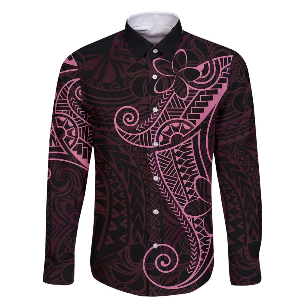 Black Pink Polynesian Tribal Family Matching Long Sleeve Bodycon Dress and Hawaiian Shirt LT9 Dad's Shirt - Long Sleeve Pink - Polynesian Pride