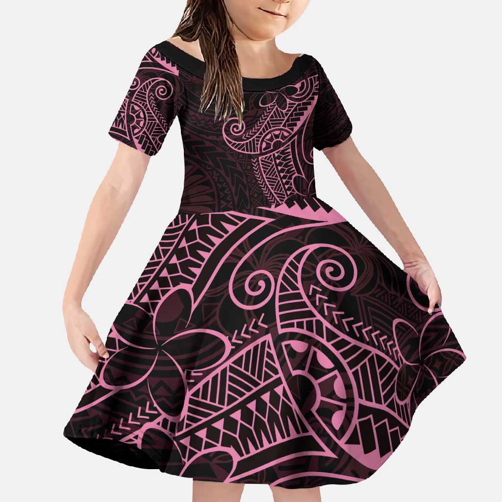 Black Pink Polynesian Tribal Family Matching Mermaid Dress and Hawaiian Shirt LT9 Daughter's Dress Pink - Polynesian Pride