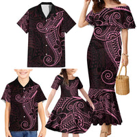 Black Pink Polynesian Tribal Family Matching Mermaid Dress and Hawaiian Shirt LT9 - Polynesian Pride