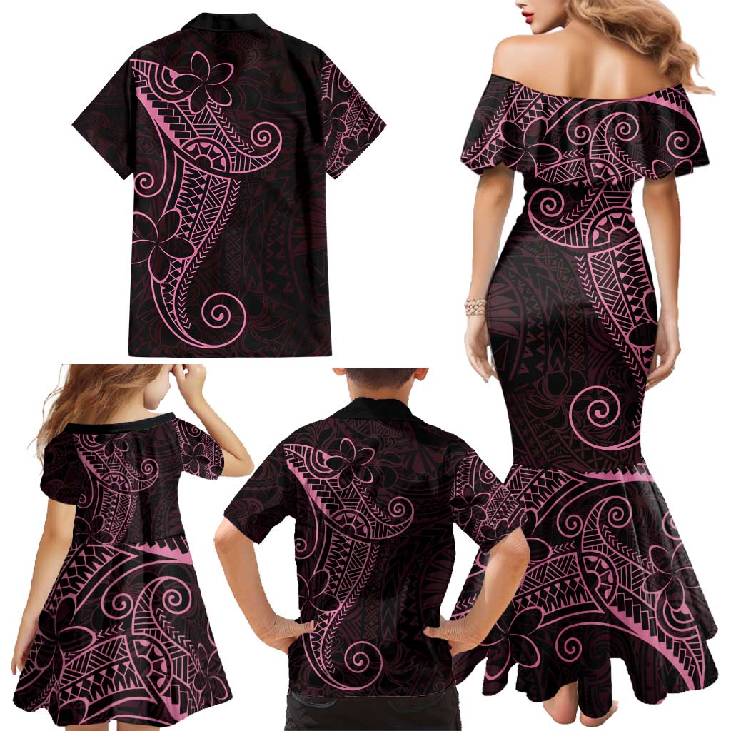 Black Pink Polynesian Tribal Family Matching Mermaid Dress and Hawaiian Shirt LT9 - Polynesian Pride