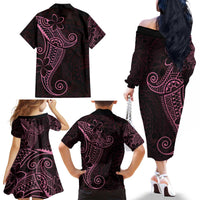 Black Pink Polynesian Tribal Family Matching Off The Shoulder Long Sleeve Dress and Hawaiian Shirt - Polynesian Pride