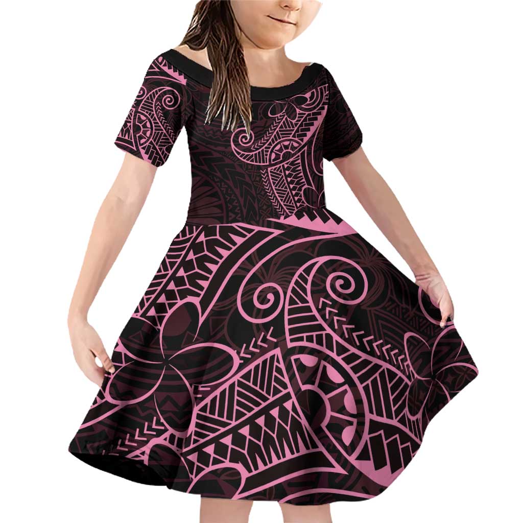 Black Pink Polynesian Tribal Family Matching Off Shoulder Short Dress and Hawaiian Shirt - Polynesian Pride