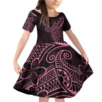 Black Pink Polynesian Tribal Family Matching Off Shoulder Short Dress and Hawaiian Shirt - Polynesian Pride