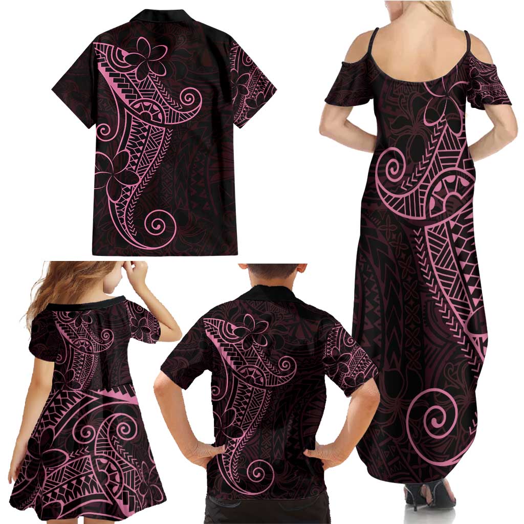 Black Pink Polynesian Tribal Family Matching Summer Maxi Dress and Hawaiian Shirt - Polynesian Pride