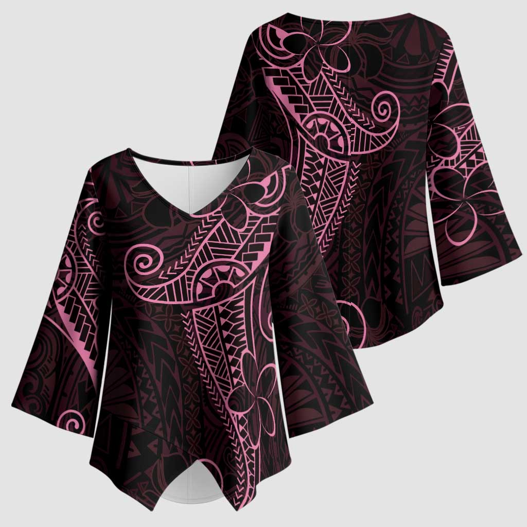 Black Pink Polynesian Tribal Kimono Sleeve Blouse - Polynesian Pride