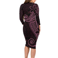 Black Pink Polynesian Tribal Long Sleeve Bodycon Dress - Polynesian Pride