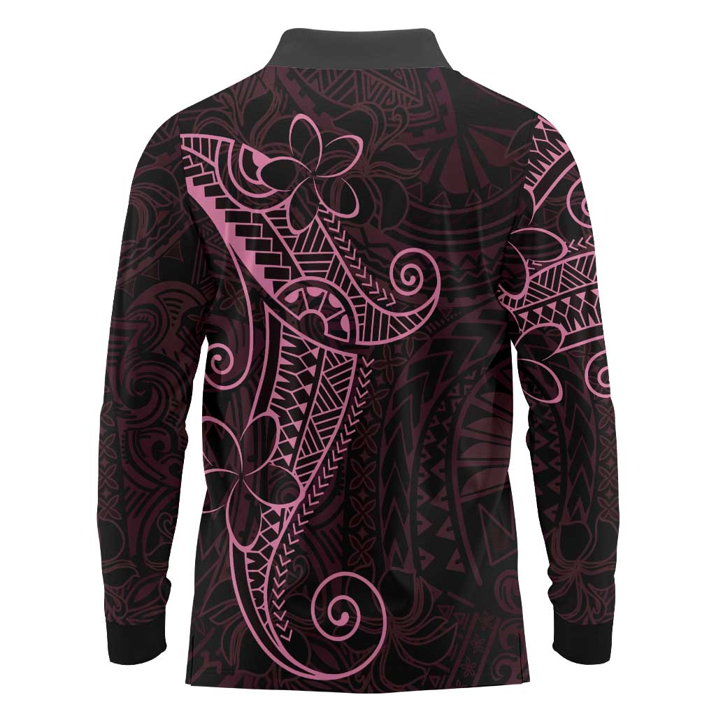 Black Pink Polynesian Tribal Long Sleeve Polo Shirt - Polynesian Pride