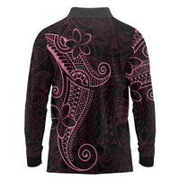 Black Pink Polynesian Tribal Long Sleeve Polo Shirt - Polynesian Pride