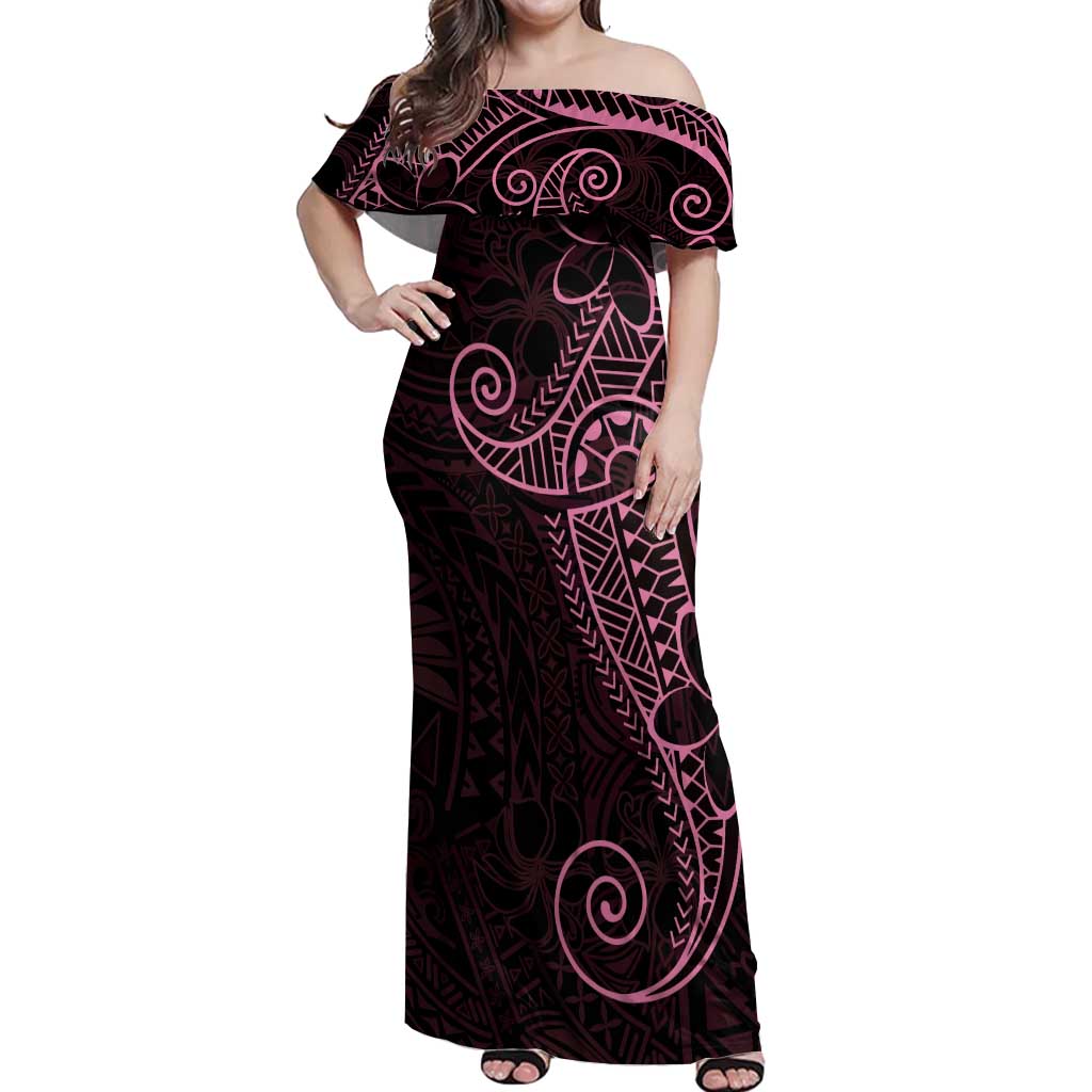 Black Pink Polynesian Tribal Off Shoulder Maxi Dress - Polynesian Pride