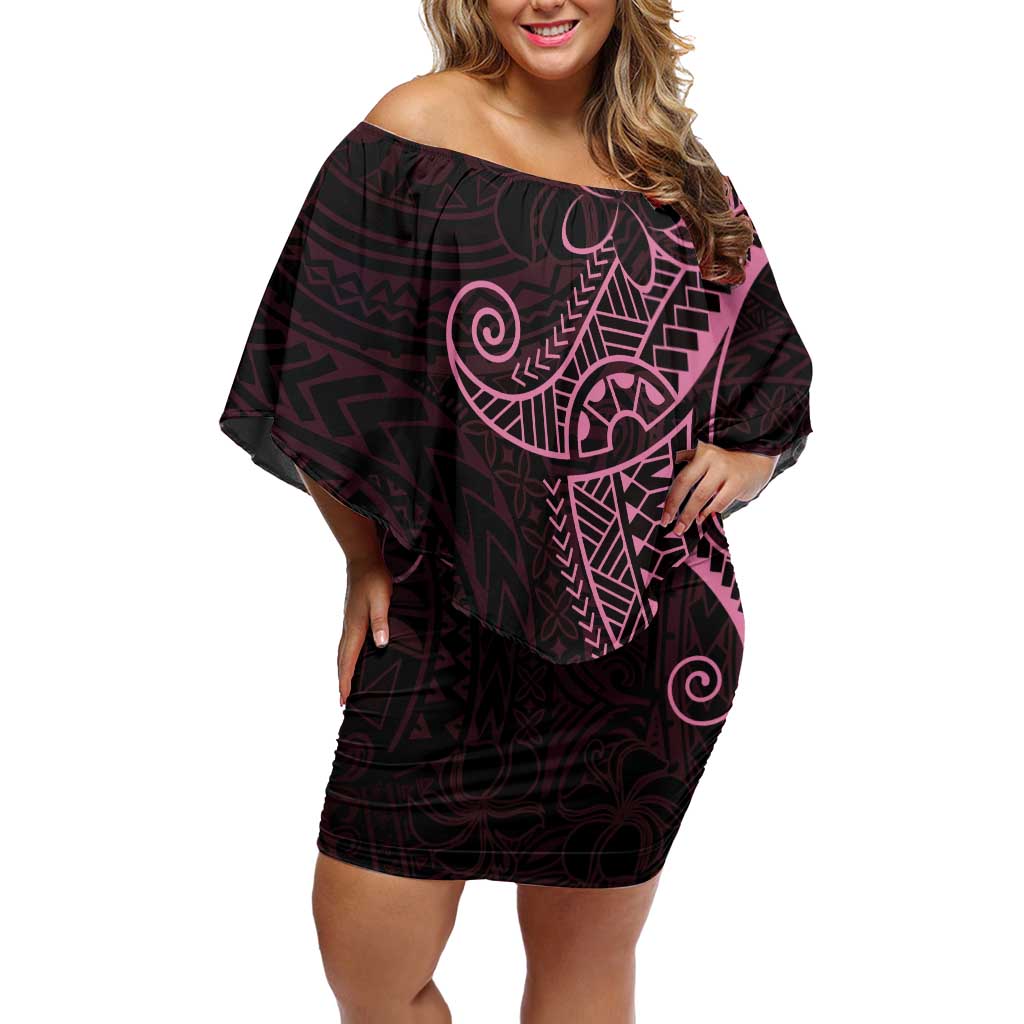 Black Pink Polynesian Tribal Off Shoulder Short Dress - Polynesian Pride
