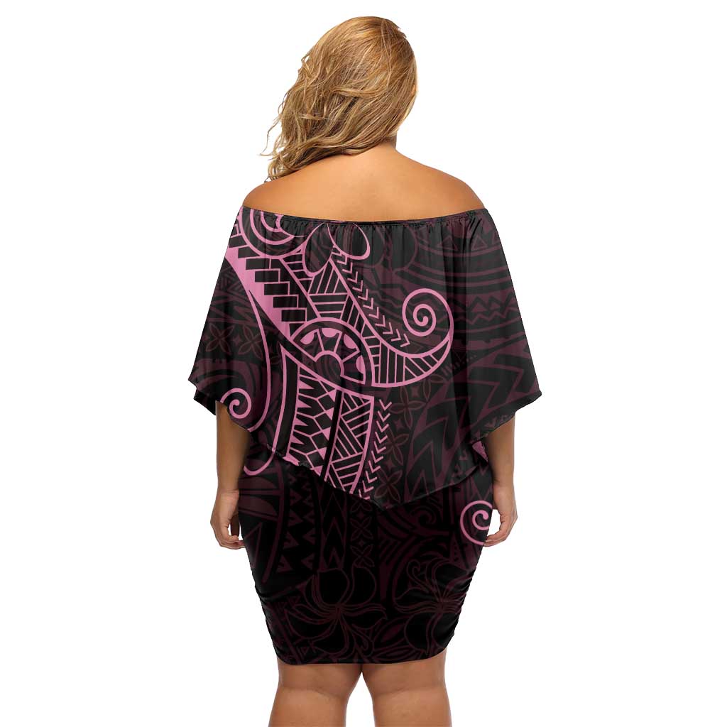 Black Pink Polynesian Tribal Off Shoulder Short Dress - Polynesian Pride
