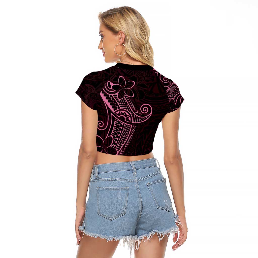Black Pink Polynesian Tribal Raglan Cropped T Shirt LT9 - Polynesian Pride