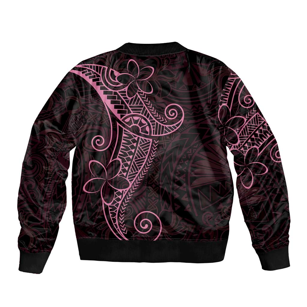 Black Pink Polynesian Tribal Sleeve Zip Bomber Jacket - Polynesian Pride
