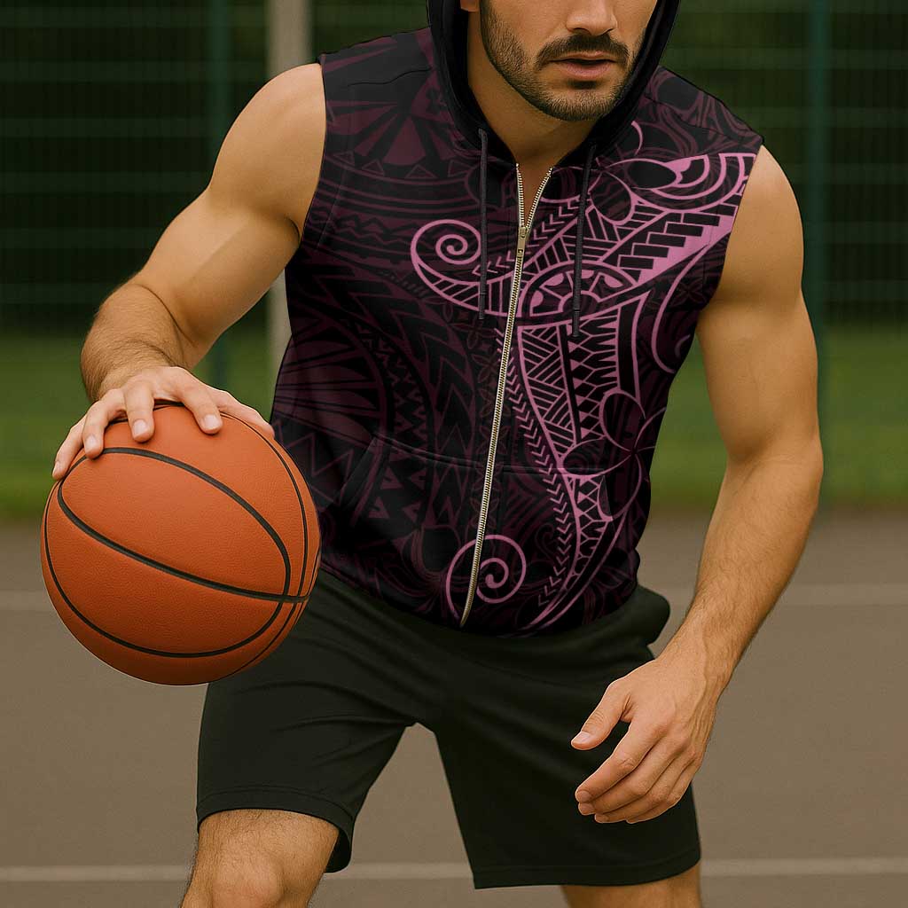 Black Pink Polynesian Tribal Sleeveless Zip Hoodie - Polynesian Pride