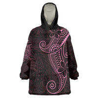 Black Pink Polynesian Tribal Wearable Blanket Hoodie - Polynesian Pride